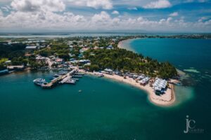drone shot of point beach and pier lobsterfest tents