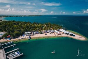 drone shot of lobsterfest at point beach with tents